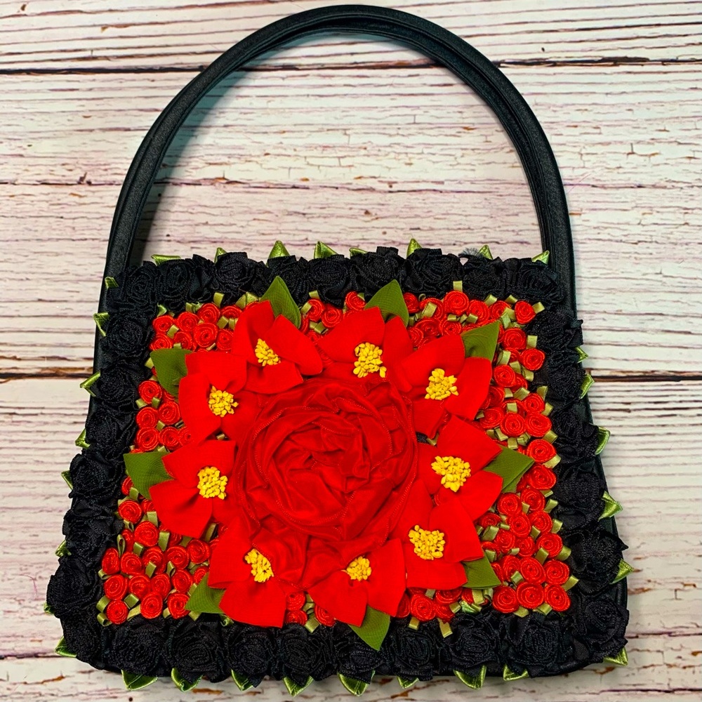 Satin Red Rose Mini Bag